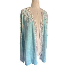 Sweater Sweater Chenille Cardigan light teal with lots of beading, full button X